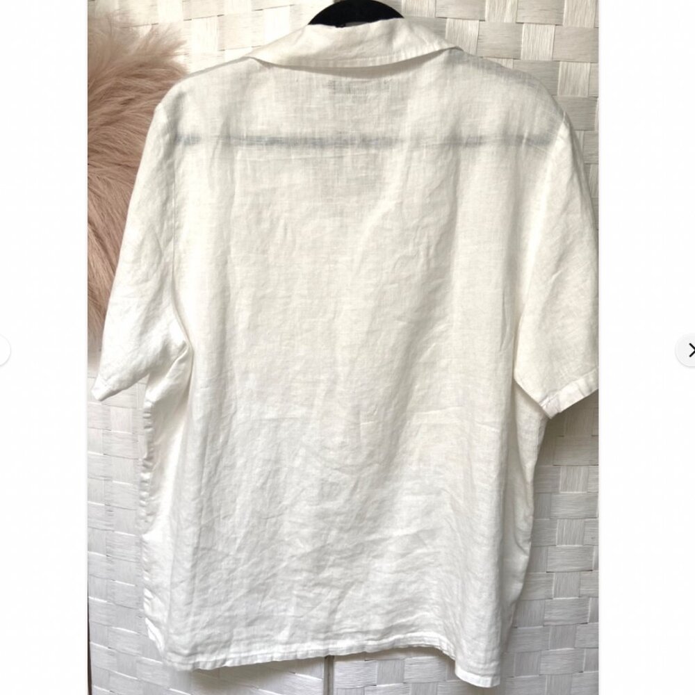 FLAX 100% Linen Short Sleeve White Collared Shirt Size M - Picture 5 of 5